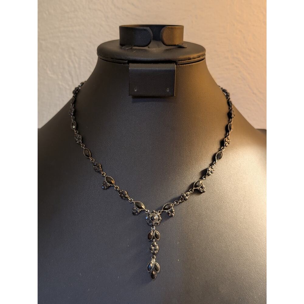Black Crystal Gun Metal Y Drop Necklace